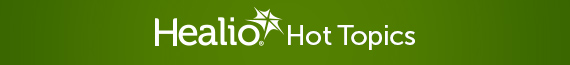 a Healio green background with white text centered in the middle. The first word is Healio in the branded logo style followed by "Hot Topics"