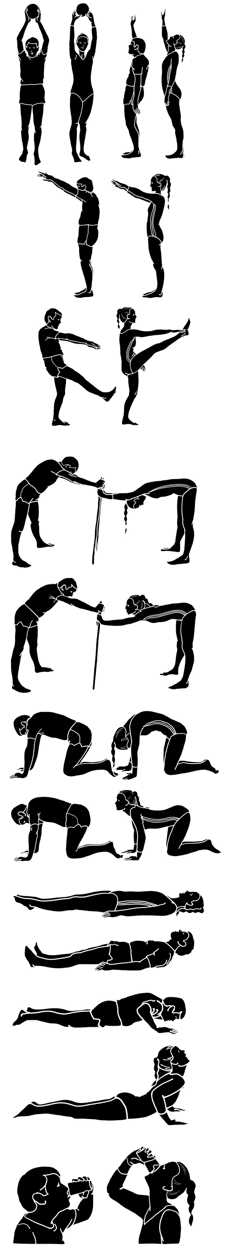 Figure 14-1: Impact of Stiffened Spine in AS. These images illustrate the impact of an ankylosed spine in patients with AS. Recommended exercises for patients with AS are illustrated in Khan MA. Ankylosing Spondylitis. New York, NY: Oxford University Press; 2002:1-193. Range of motion exercises are also available on web sites such as www.spondylitis.org, www.spondyloarthritis-international.org, and <a href=