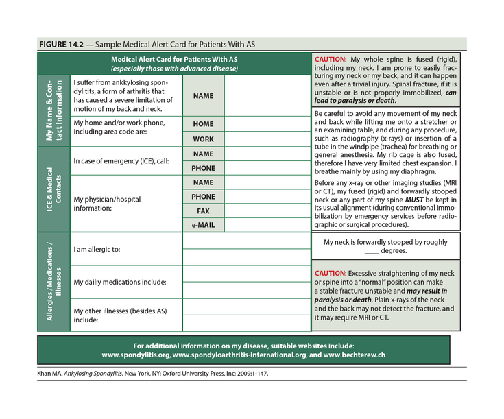 Figure 14-2: Sample Medical Alert Card for Patients With AS