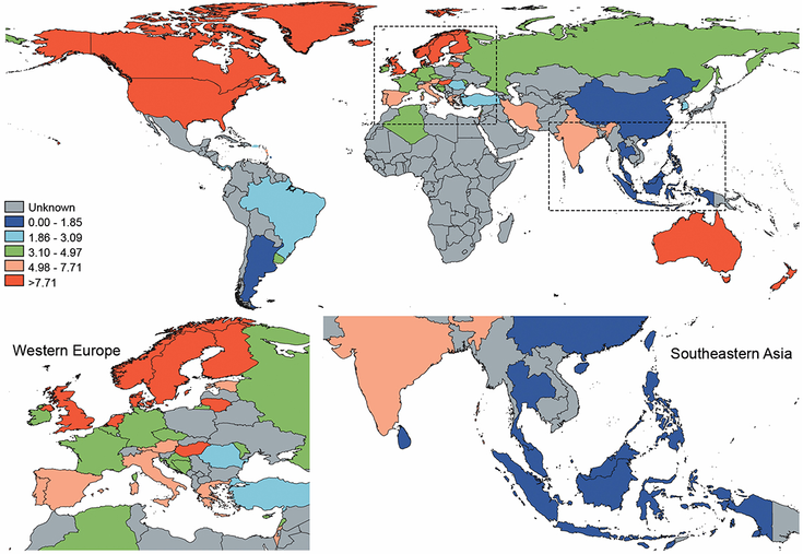 Figure 1-1: UC Incidence per 100,000 Person-Years, 1990-2016.  Source: Ng SC, et al. Lancet. 2018;390(10114):2769-2778.