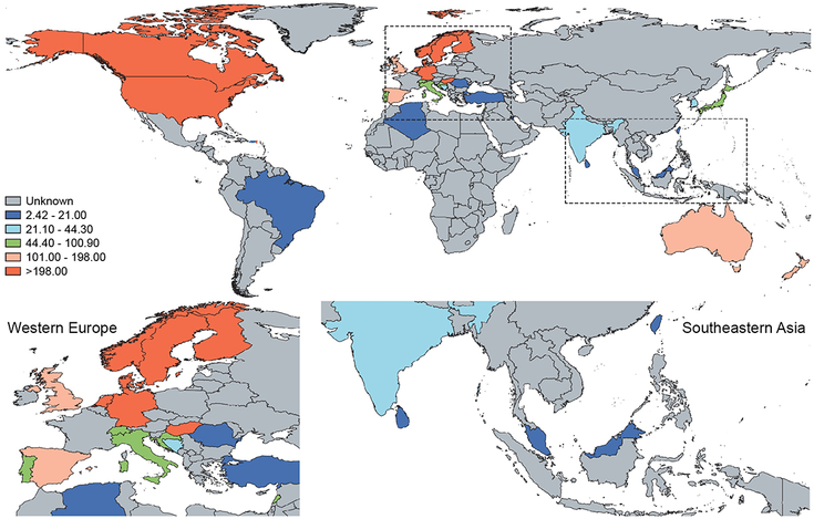 Figure 1-2: UC Prevalence per 100,000 Persons, 1990-2016. Source:  Ng SC, et al. Lancet. 2018;390(10114):2769-2778.