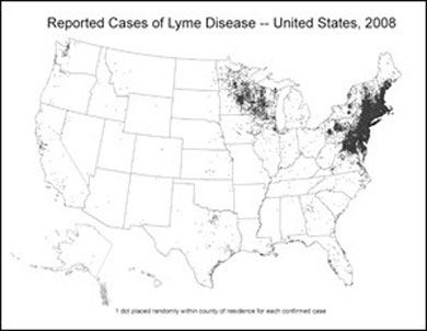 Distribution of reported cases of Lyme disease in the United States