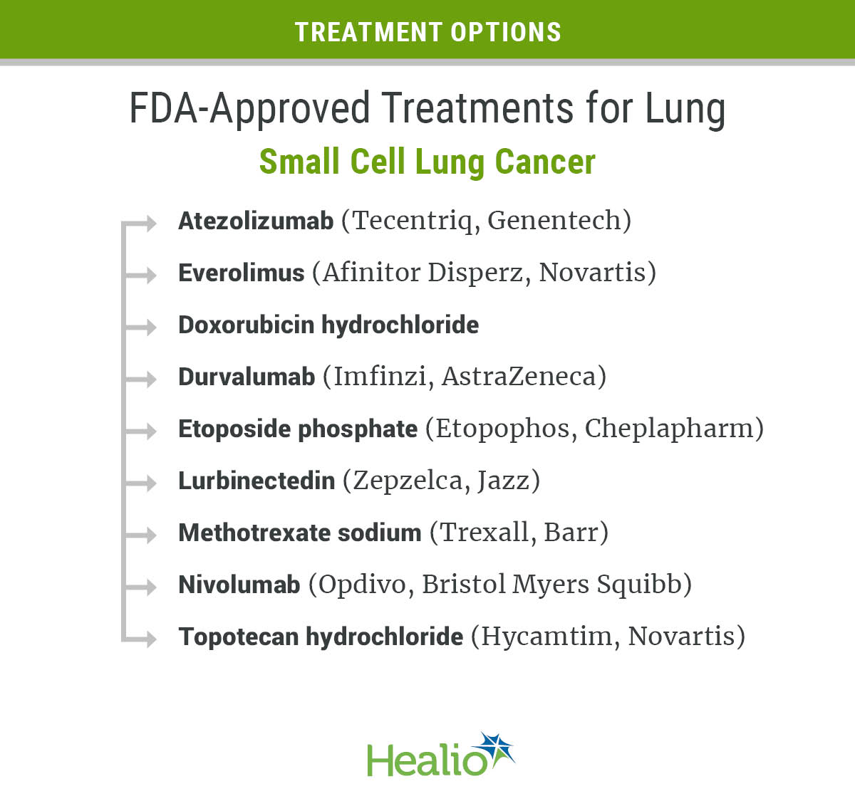 An infographic listing treatment options for SCLC