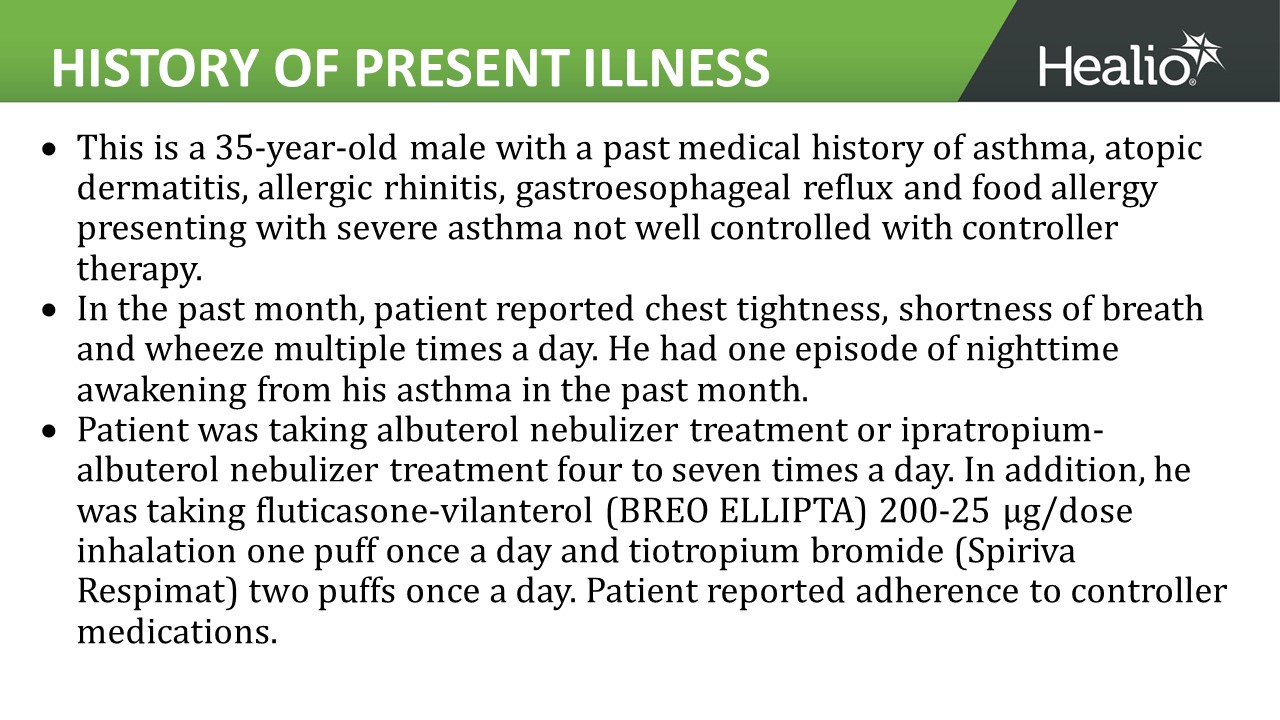 a clinical case review history of present illness slide 1 of 3