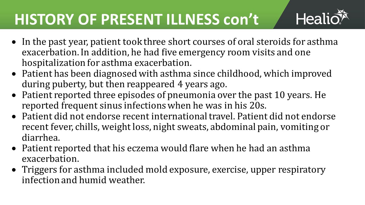 a clinical case review history of present illness slide 2 of 3