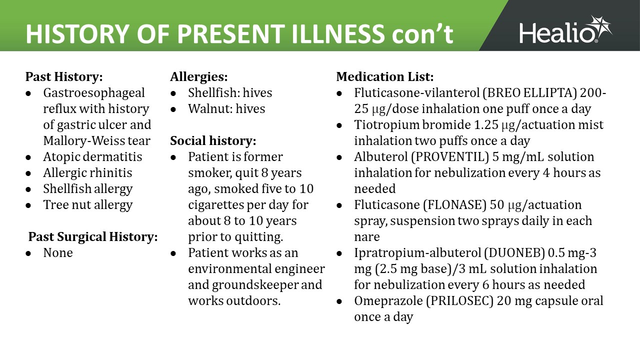 a clinical case review history of present illness slide 3 of 3