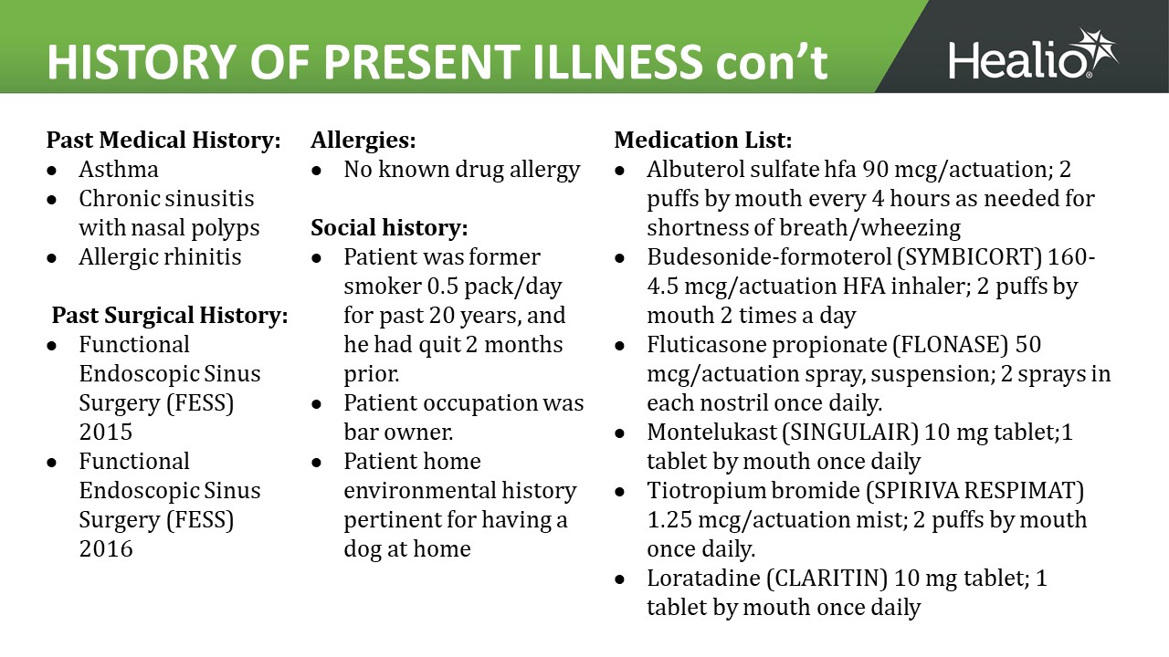 an image of the third history of present illness slide for the third asthma clinical case review