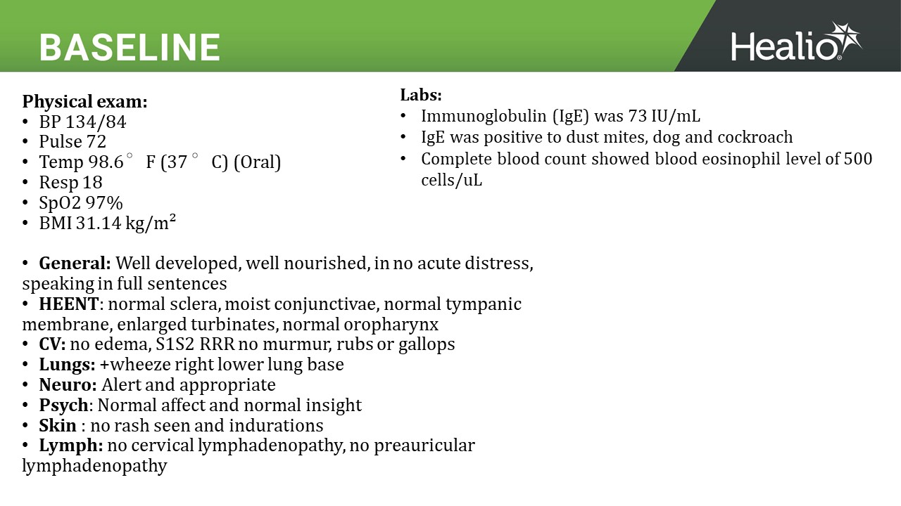 an image of the first baseline characteristics slide for the third asthma clinical case review