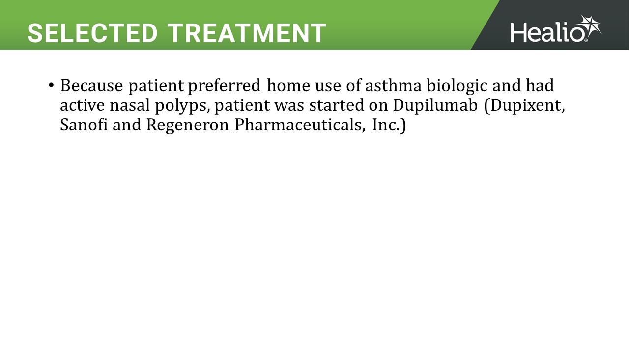 an image of the selected treatment slide for the third asthma clinical case review