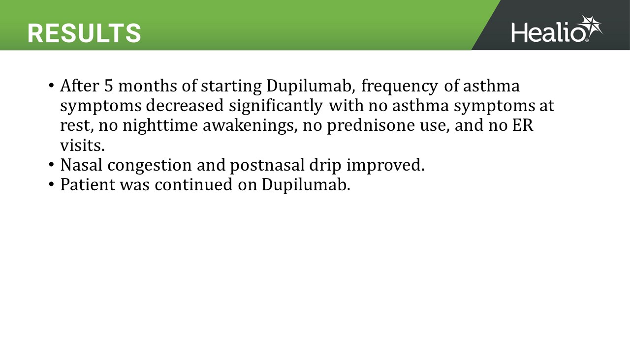 an image of the results slide for the third asthma clinical case review