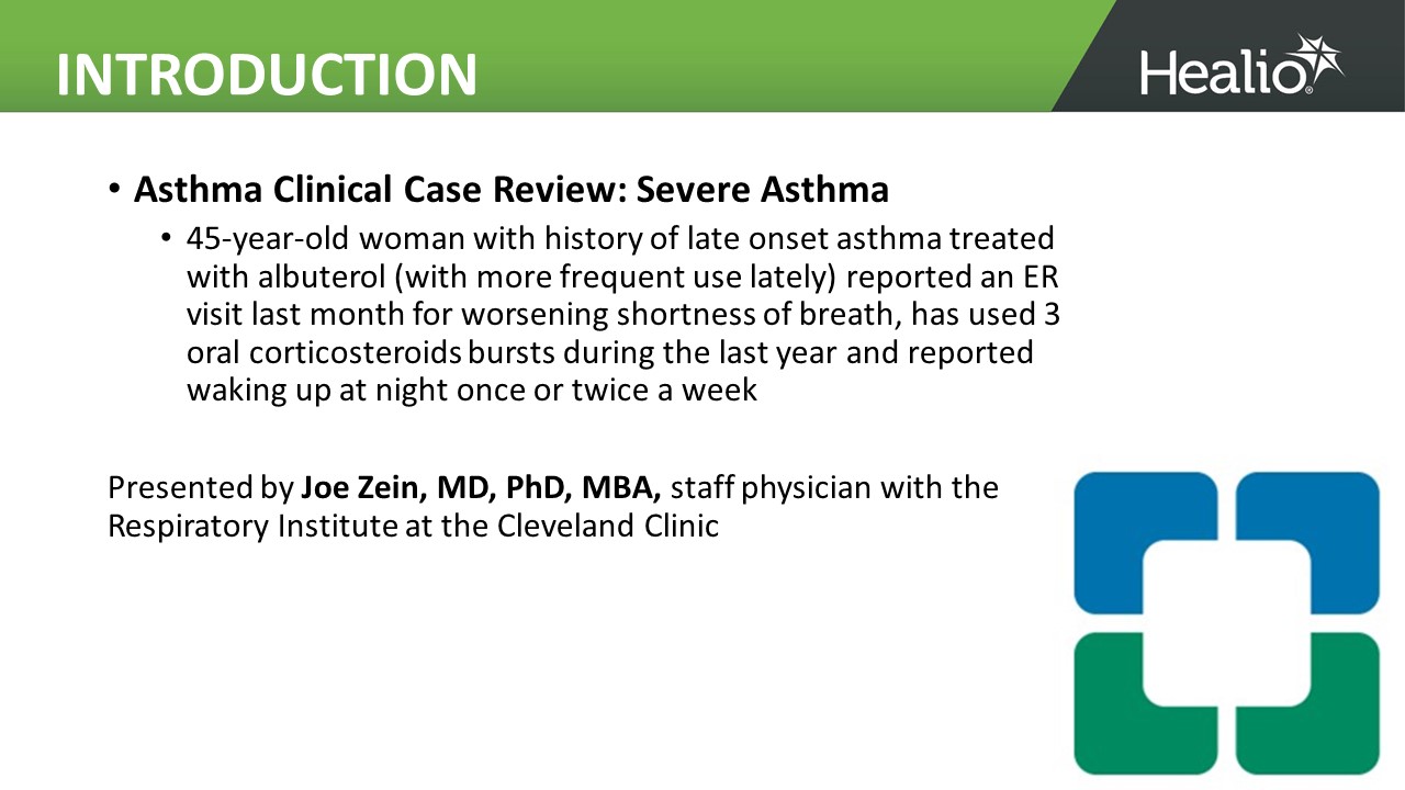 an image of the introduction to the case of a patients with severe asthma