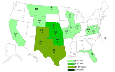 Persons infected with the outbreak-associated strains of Listeria monocytogenes, by state