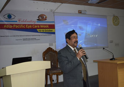  OSB President Prof. Sharfuddin Ahmed spoke at a seminar on diabetic macular edema at the National Institute of Ophthalmology and Hospital.