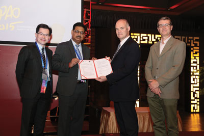 Left to right: Clement C.Y. Tham, BM, BCh, FCOphthHK, FRCS, APAO’s secretary-general and CEO; Rajvardhan Azad, MD, FRCS, APAO’s immediate past president; Bradley Horsburgh, MBBS, FRANZCO, FRACS, RANZCO’s president; and David Andrews, PhD, RANZCO’s CEO.