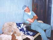 Richard Hill, MD, catching up on sleep between surgeries