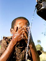 An Ethiopian girl practices face-washing, an important component of the SAFE strategy to eliminate trachoma