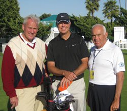 Professional golfer Howard Twitty (left) and Lanny L. Johnson, MD, (right) met with former PGA champion Bob Tway (center) 