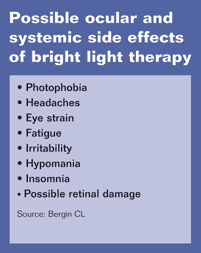 Side effects of bright light therapy