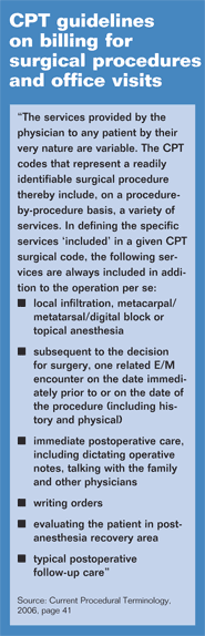 CPT guidelines on billing for surgical procedures and office visits