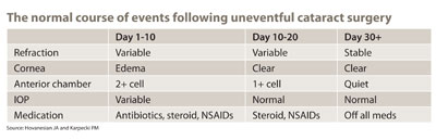 Table 2. The normal course of events following uneventful cataract surgery