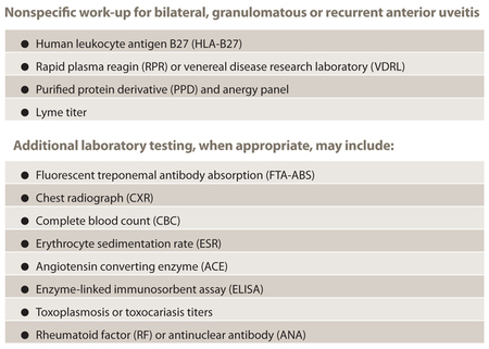 Table 2. Nonspecific work-up for bilateral, granulomatous or recurrent anterior uveitis.