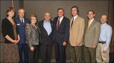 The residents of the Wilson Health Center Primary Care Optometry Residency Program, from left to right: Katherine Hitchcock White, OD; Col. Randall Beatty, OD, MD; Linda Casser Locke, OD; Murray Fingeret, OD; Louis J. Catania, OD; H. Ted Woodcome, OD; Stuart Samuels, OD; Michael Walvick, OD, DO.