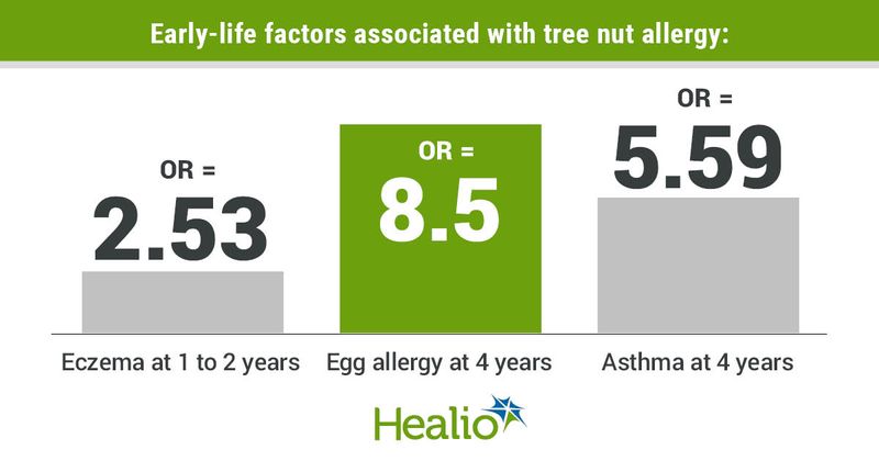 Eczema, egg allergy at 4 years and asthma at 4 years served as risk factors for tree nut allergy