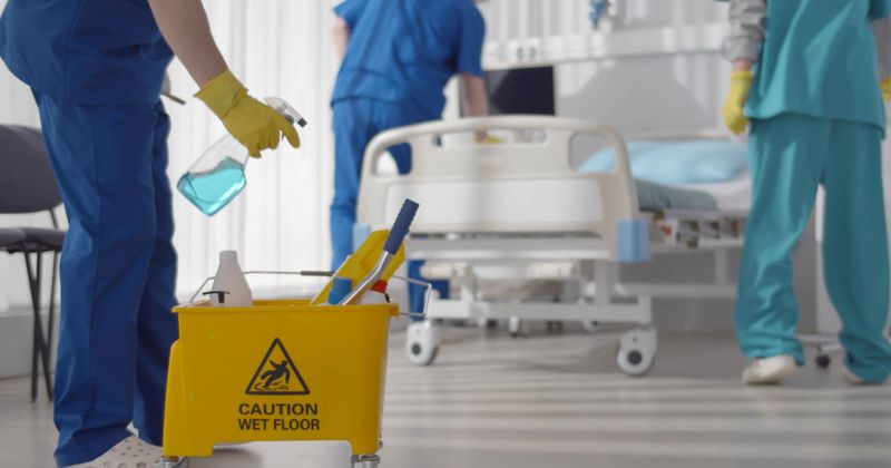 Nurses using cleaning products