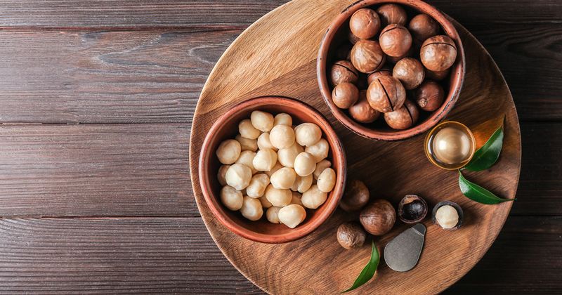 Macadamia nuts on table