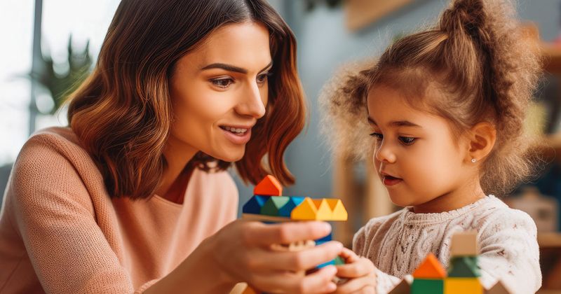 teacher and child in preschool