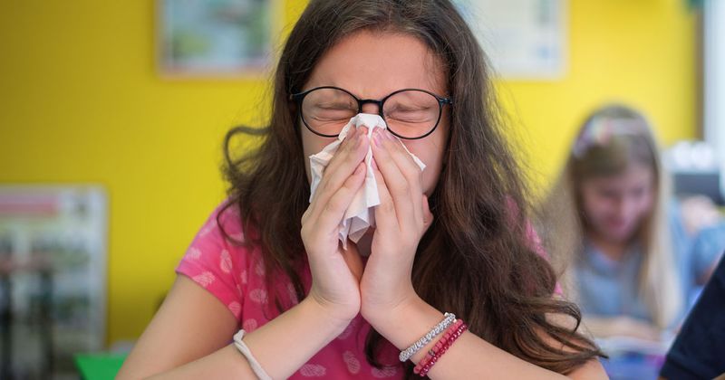 girl sneezing