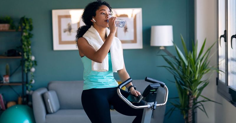 woman on an exercise bike