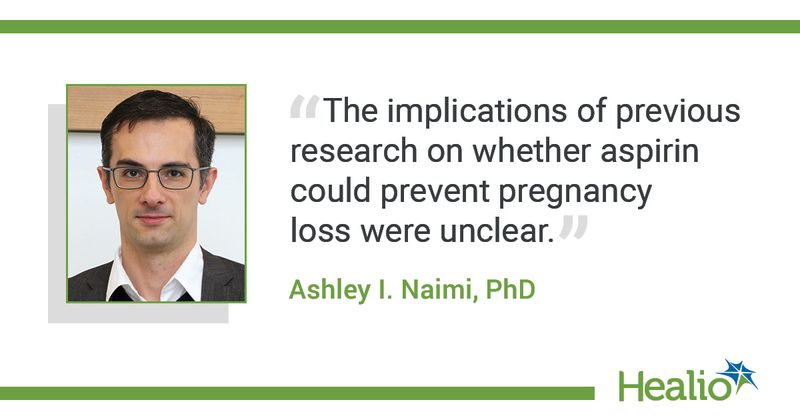 The quote is:  “The implications of previous research on whether aspirin could prevent pregnancy loss were unclear.” The source of the quote is: Ashley I. Naimi, PhD.