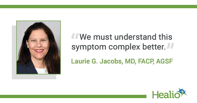 The quote is: We must understand this symptom complex better. The source of the quote is: Laurie G. Jacobs, MD, FACP, AGSF. 