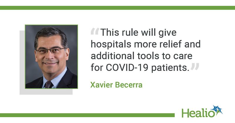 The quote is" “This rule will give hospitals more relief and additional tools to care for COVID-19 patients.” The source of the quote is: Xavier Becerra.