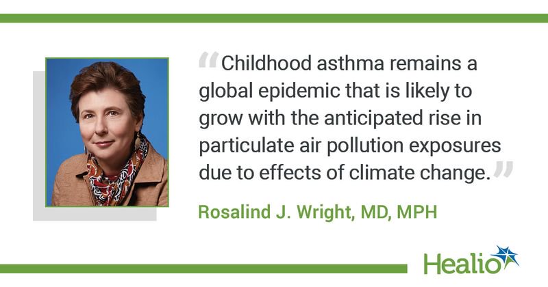 The quote is: “Childhood asthma remains a global epidemic that is likely to grow with the anticipated rise in particulate air pollution exposures due to effects of climate change.” The source of the quote is: Rosalind J. Wright, MD, MPH.