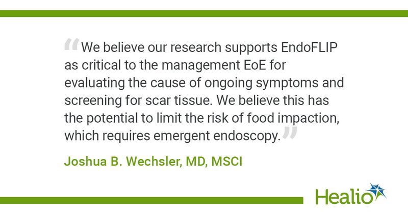 “We believe our research supports EndoFLIP as critical to the management EoE for evaluating the cause of ongoing symptoms and screening for scar tissue. We believe this has the potential to limit the risk of food impaction, which requires emergent endoscopy.” Joshua B. Wechsler, MD, MSCI