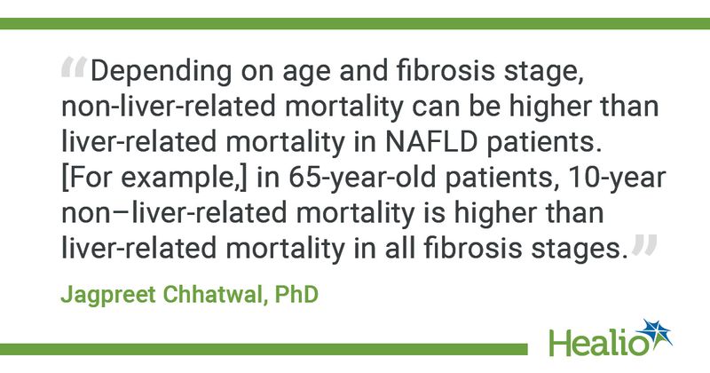 “Depending on age and fibrosis stage, non-liver-related mortality can be higher than liver-related mortality in NAFLD patients. [For example,] in 65-year-old patients, 10-year non–liver-related mortality is higher than liver-related mortality in all fibrosis stages.” Jagpreet Chhatwal, PhD