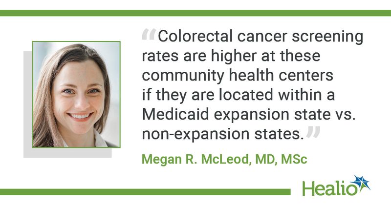 “Colorectal cancer screening rates are higher at these community health centers if they are located within a Medicaid expansion state vs. non-expansion states,” said Megan R. McLeod, MD, MSc.