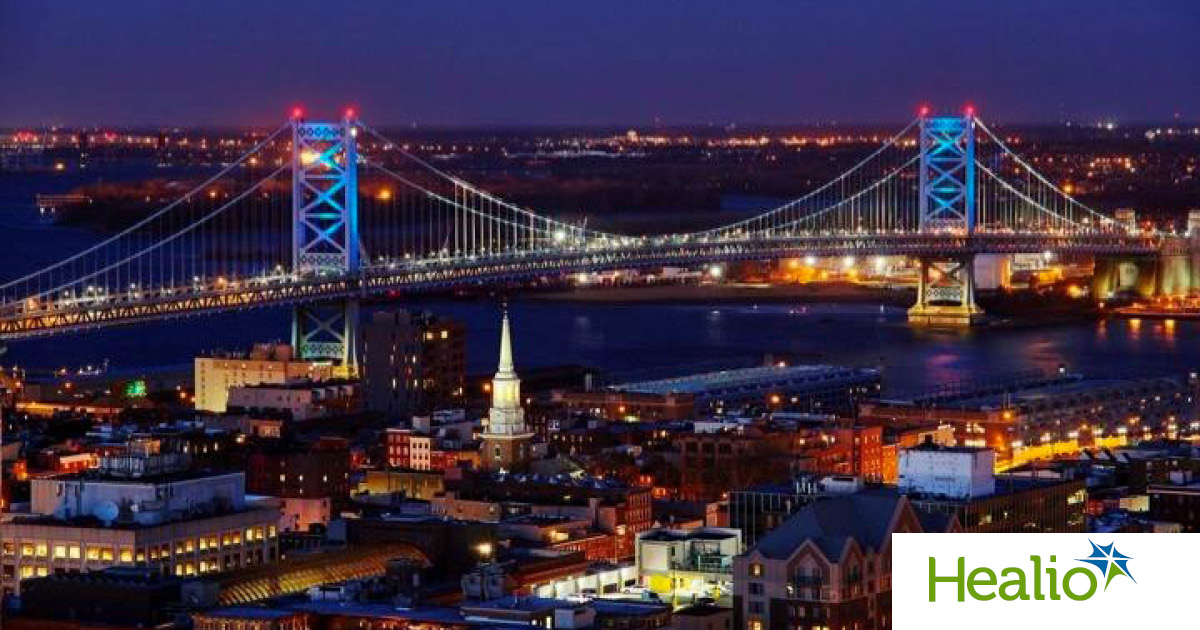 The Ben Franklin Bridge illuminated for the Blue Lights Campaign