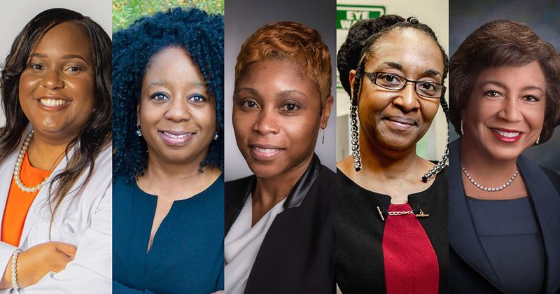 Healio Women in Oncology honors the contributions of Black women in the field, including from left to right, Jasmine Weiss, MD, MHS, FAAP, Nadine J. Barrett, PhD, MA, MPH, Monique A. Hartley-Brown, MD, MMSc, Camille C. R. Ragin, PhD, and Edith P. Mitchell, MD, MACP, FCCP, FRCP.