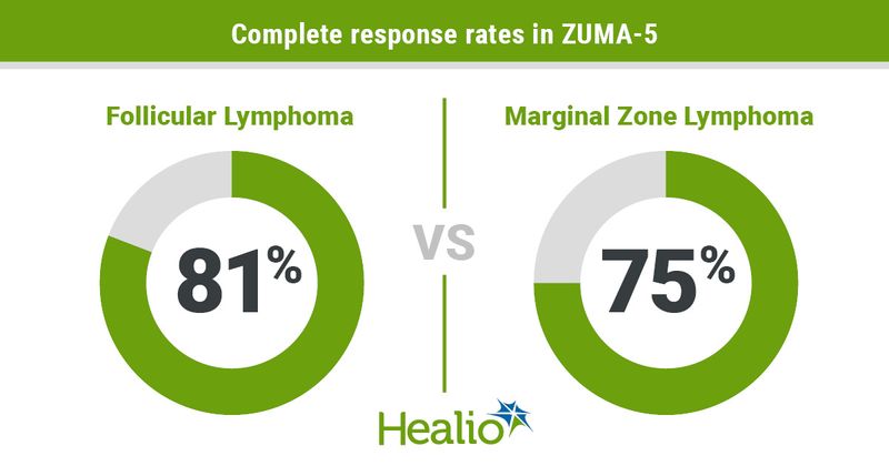 An interim analysis of the ZUMA-5 trial showed axi-cel produced durable responses in a cohort of patients with indolent non-Hodgkin lymphoma. 