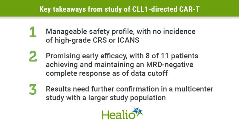 A novel chimeric antigen receptor T-cell therapy showed clinically relevant antitumor activity in nine of 11 younger patients with relapsed or refractory acute myeloid leukemia.