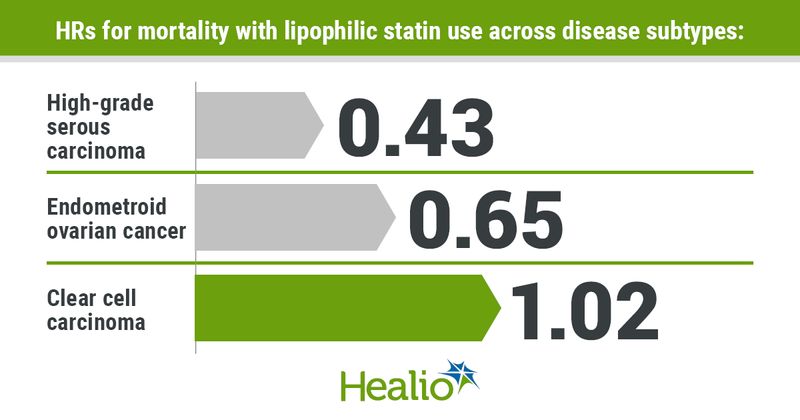 Lipophilic statins appeared associated with reduced mortality among women with ovarian cancer.