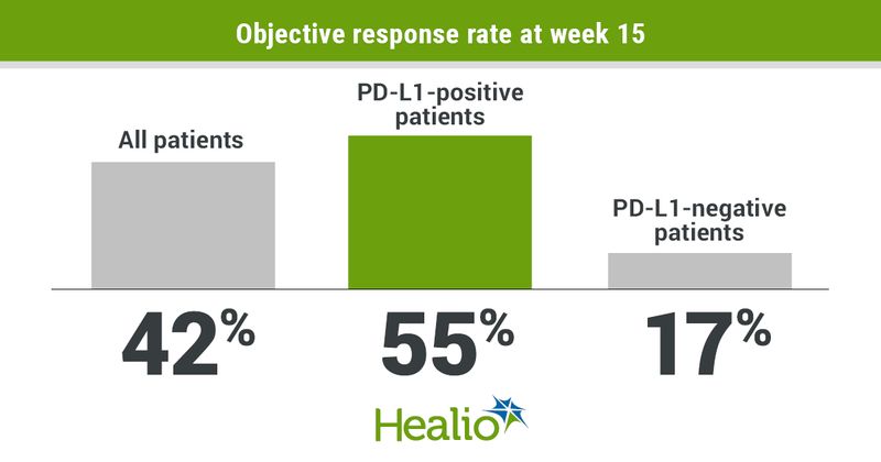 Infographic showing objective response by PD-L1 status