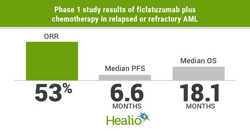 Ficlatuzumab plus single-agent chemotherapy showed encouraging efficacy and appeared safe among patients with relapsed or refractory acute myeloid leukemia.