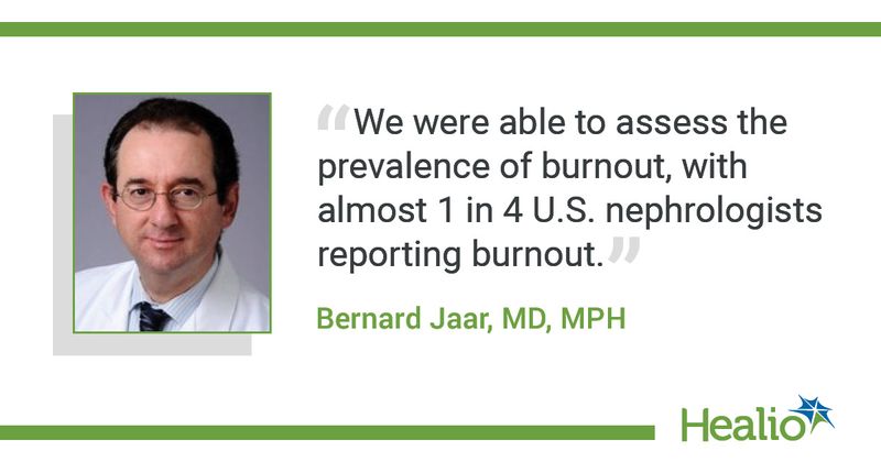 “We were able to assess the prevalence of burnout, with almost 1 in 4 U.S. nephrologists reporting burnout.” Bernard Jaar, MD, MPH