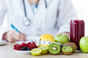 table of fruits and juice