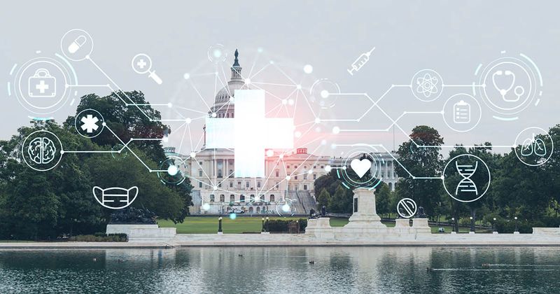 Medical symbol over white house