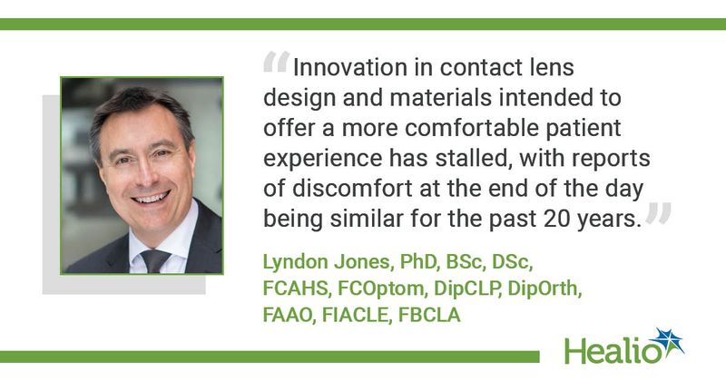 “Innovation in contact lens design and materials intended to offer a more comfortable patient experience has stalled, with reports of discomfort at the end of the day being similar for the past 20 years.” Lyndon Jones, PhD, BSc, DSc, FCAHS, FCOptom, DipCLP, DipOrth, FAAO, FIACLE, FBCLA.